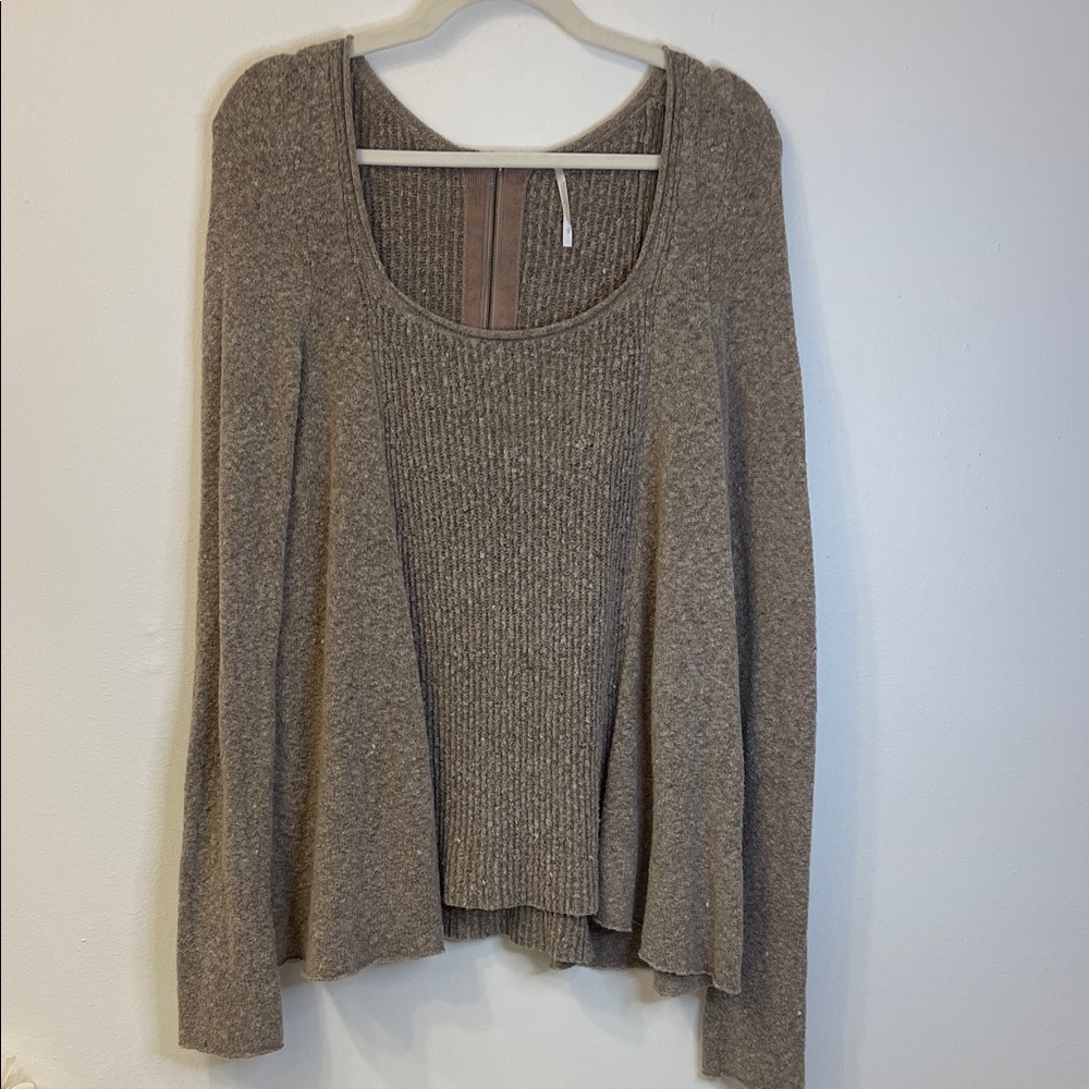 Free People Ribbed Panel Cotton Sweater in Taupe Size Small PTP 19”-22” - Picture 1 of 5